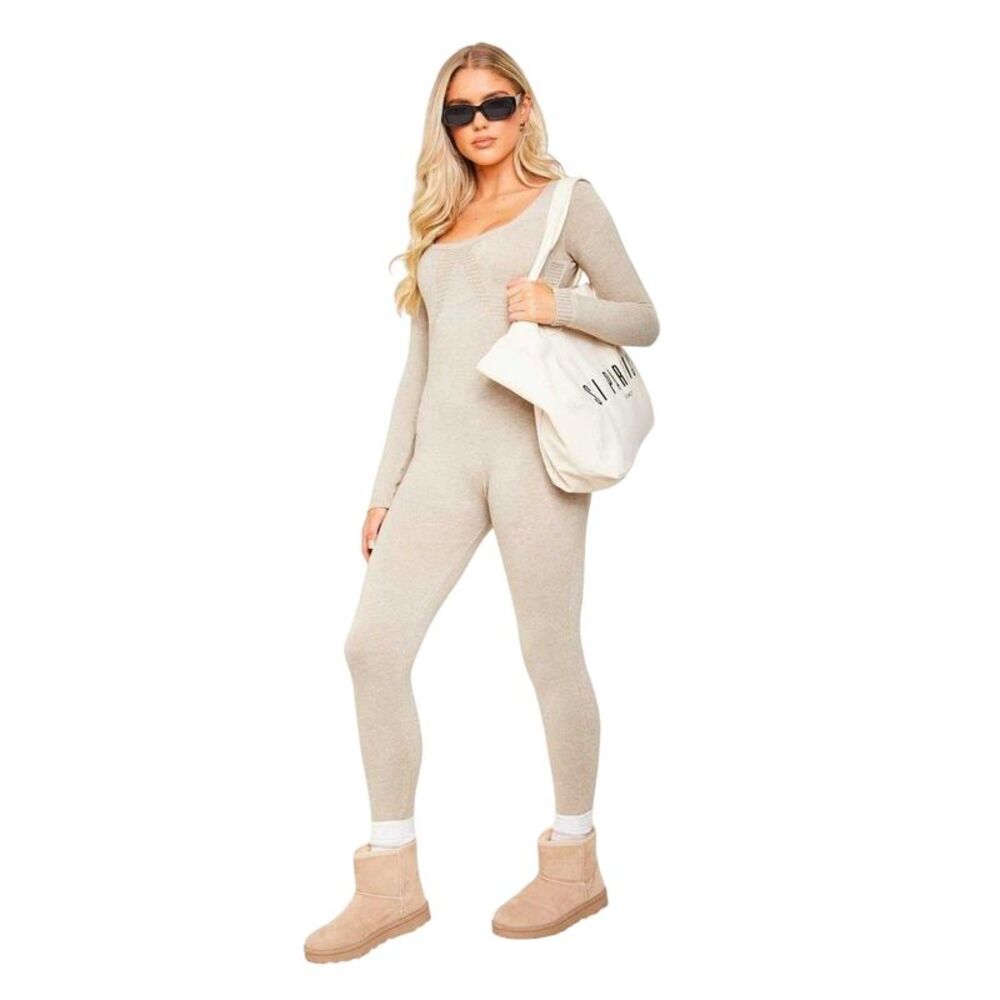 Missy Empire Womens/Ladies Knitted Long-Sleeved Jumpsuit / Oatmeal